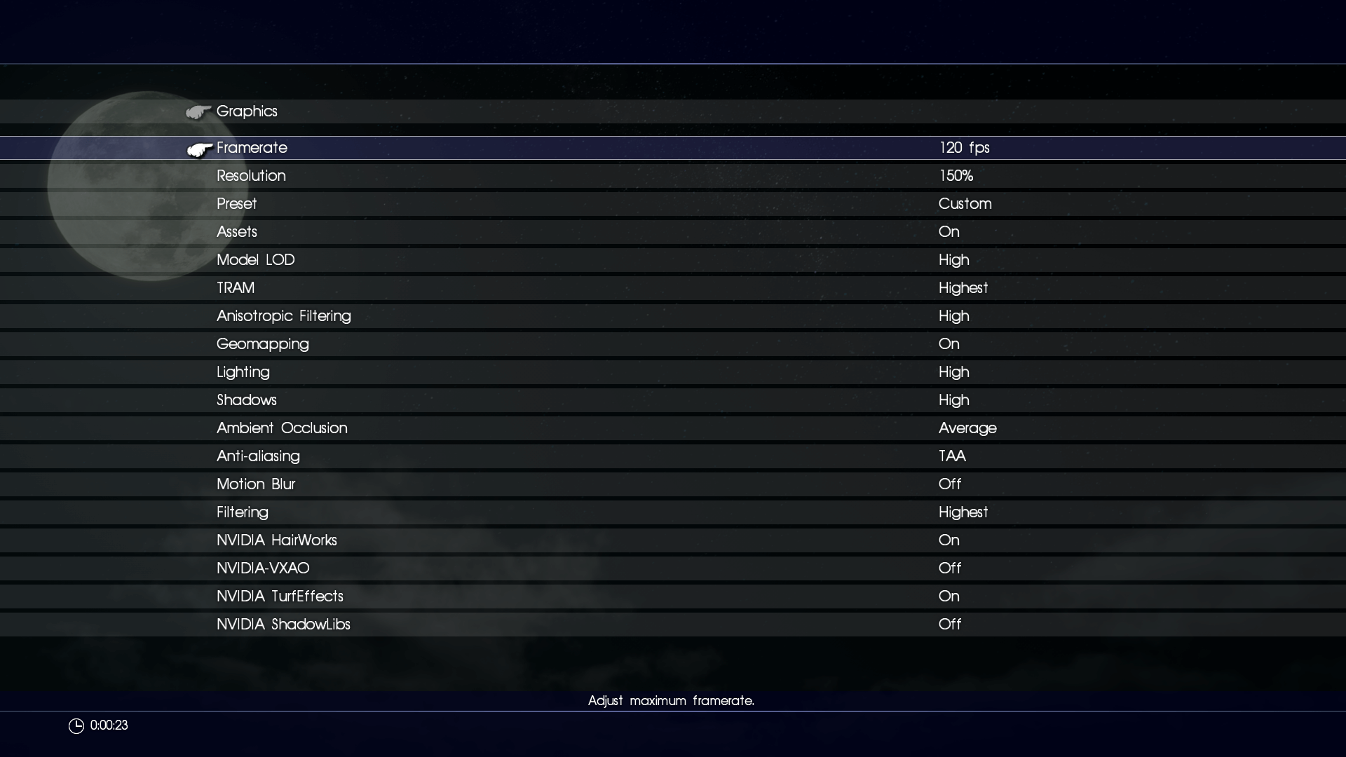 Screenshot of Final Fantasy XV settings menu
